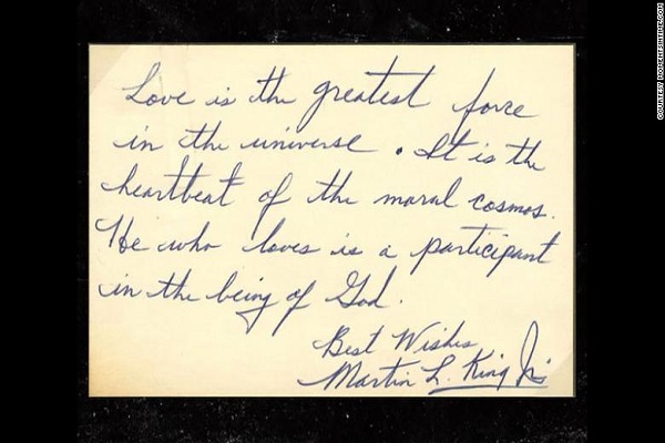 Новооткриена белешка од Мартин Лутер Кинг за значењето на љубовта